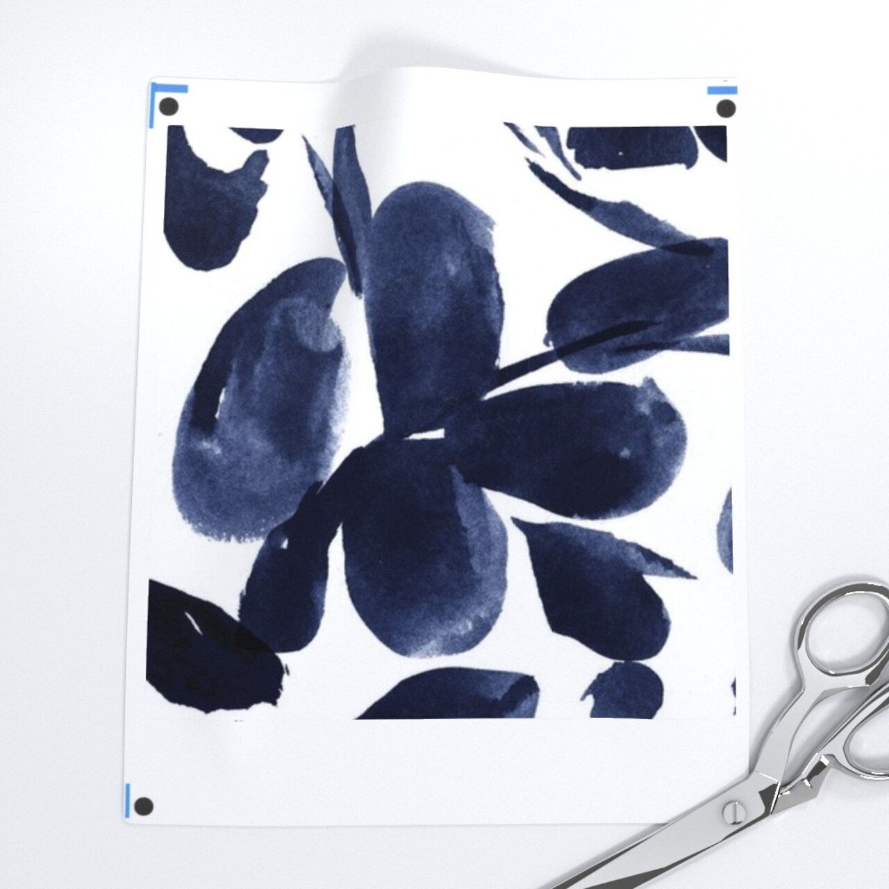 Navy Blue White Floral Dark Indigo Watercolor Romantic Flowers Custom Pre-pasted Wallpaper by Spoonflower Pre-Pasted Wallpaper 2FT Wide